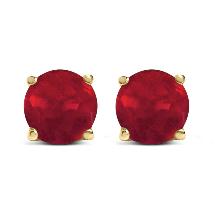 Aretes de botón solitarios con gema redonda de 5x5mm en oro de 14K, foto 2
