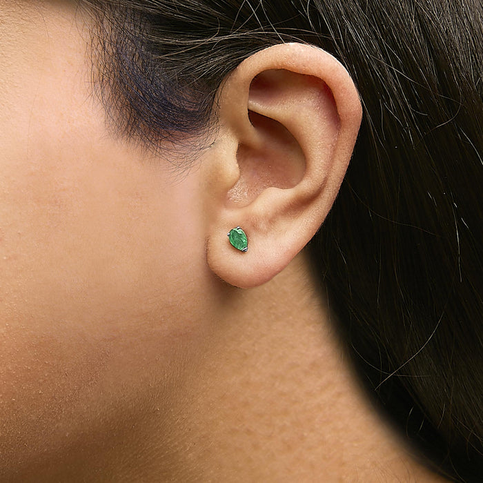 Aretes de botón solitarios con piedra en forma de pera de 6x4 mm en oro de 14K, foto 29