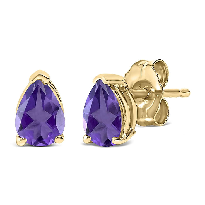 Aretes de botón solitarios con piedra en forma de pera de 6x4 mm en oro de 14K, foto 15
