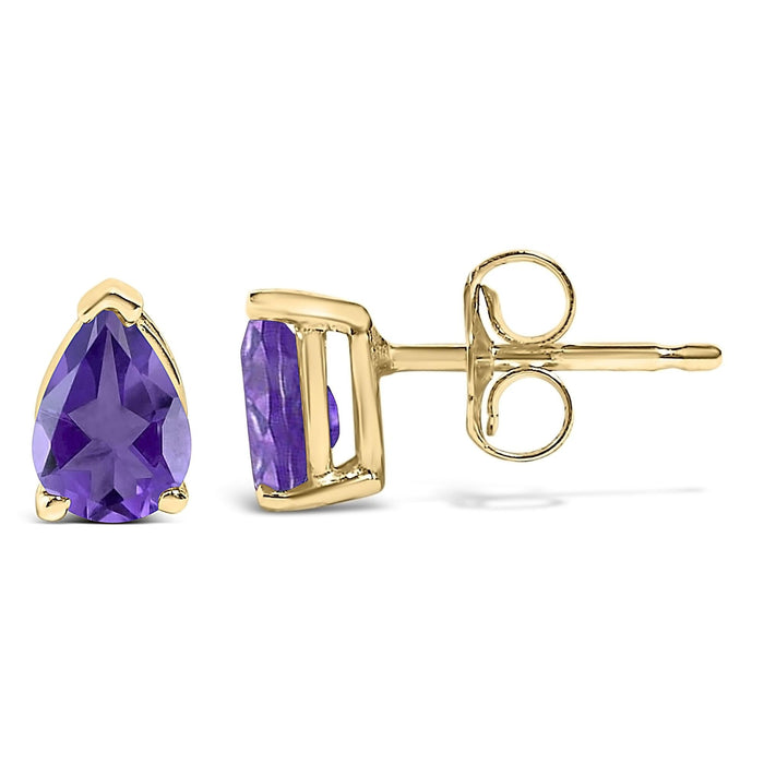 Aretes de botón solitarios con piedra en forma de pera de 6x4 mm en oro de 14K, foto 35