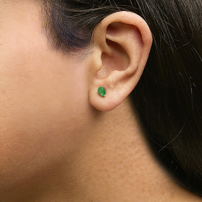 Aretes de botón solitarios con piedra en forma de pera de 6x4 mm en oro de 14K, foto 24