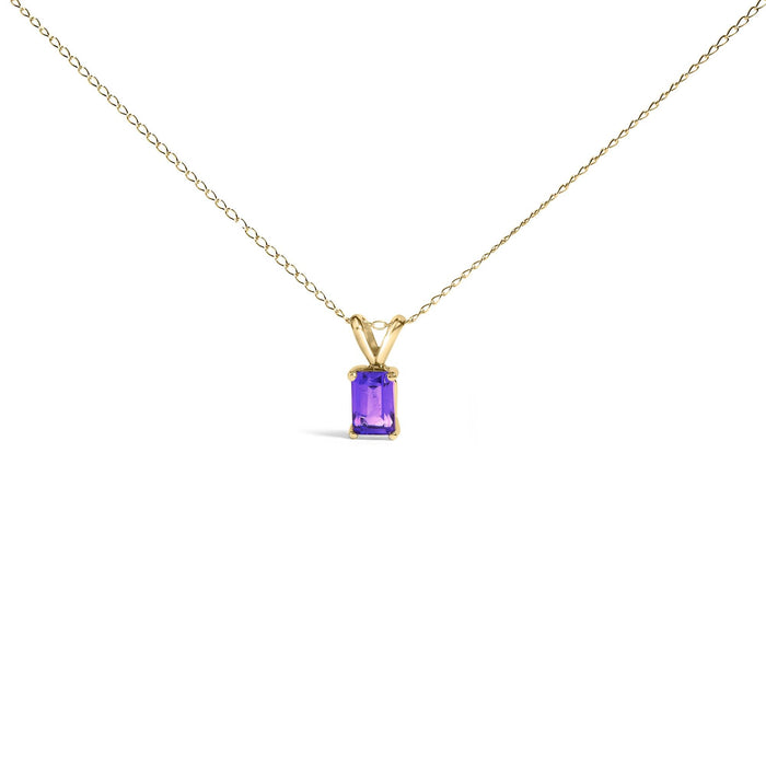 Collar con colgante solitario con gema talla esmeralda de 6x4mm en oro de 14K, foto 5