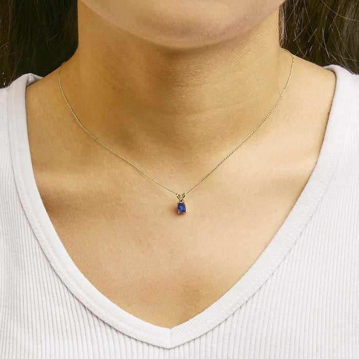 Collar con colgante solitario con gema talla esmeralda de 6x4mm en oro de 14K, foto 21