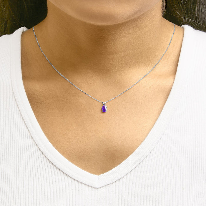 Collar con colgante solitario de piedra ovalada de 6x4 mm en oro de 14K, foto 30
