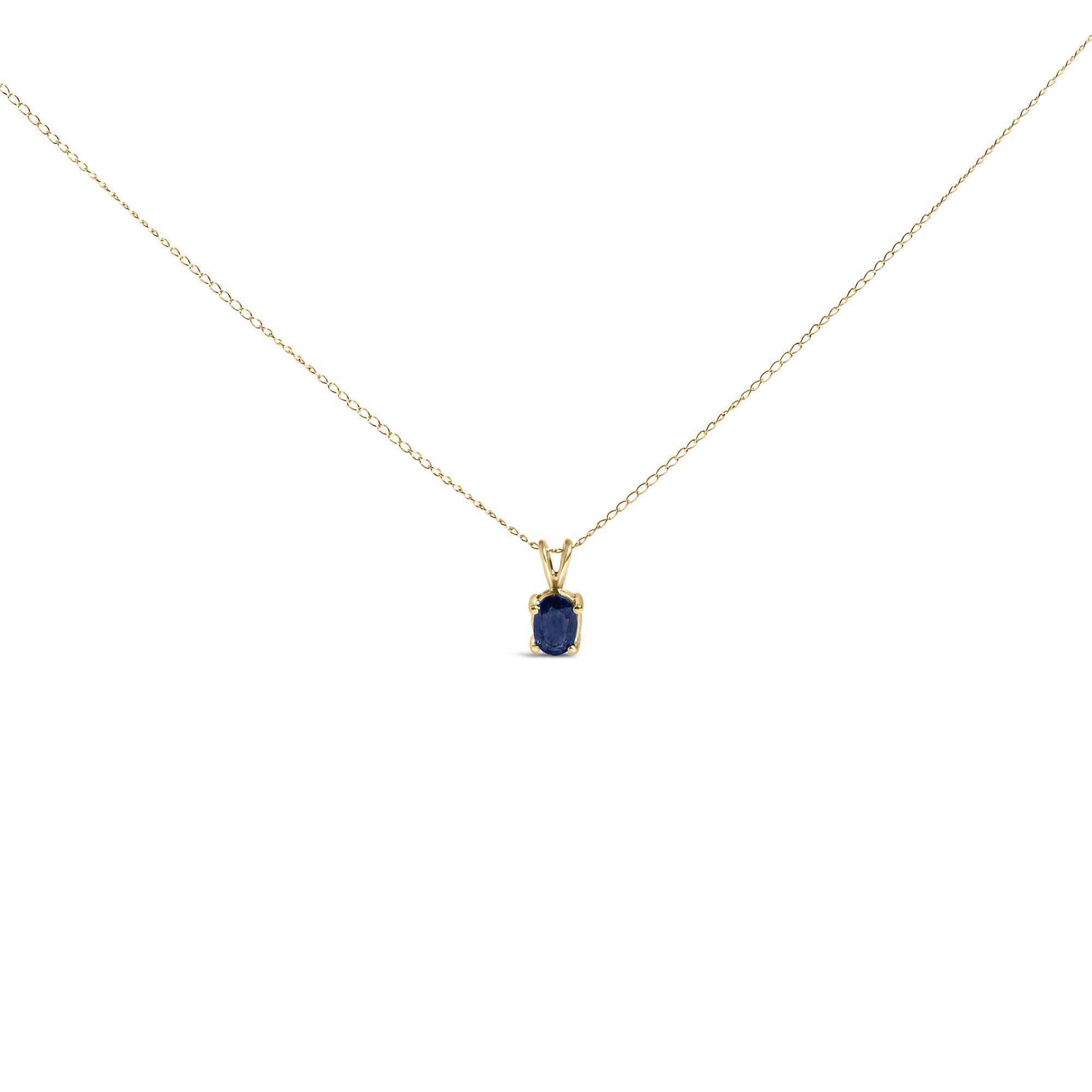 Collar con colgante solitario de piedra ovalada de 6x4 mm en oro de 14K, foto 1