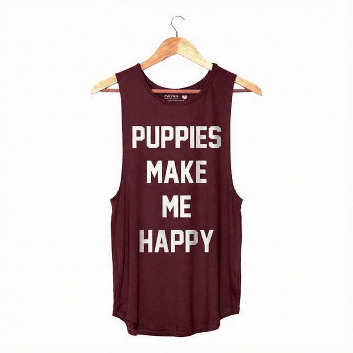 Puppies Make Me Happy Women's Sleeveless Tank in maroon