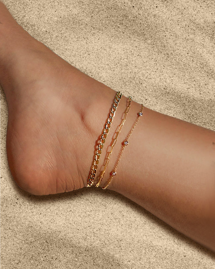 14K Gold Bezel Diamond Station Anklet, photo 5