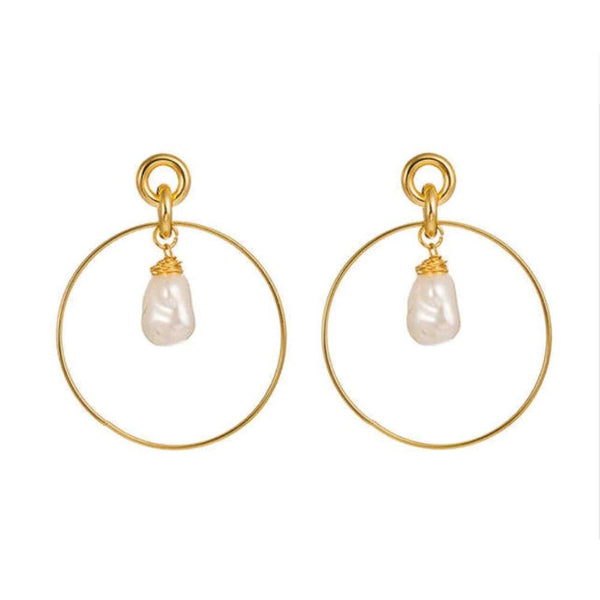 Simulated Pearl Drop Hoop Earrings, photo 1