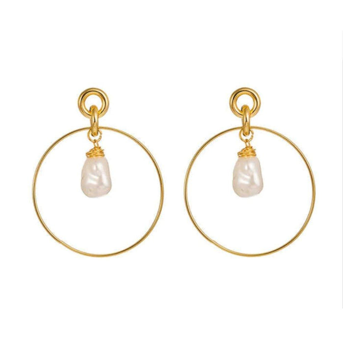 Simulated Pearl Drop Hoop Earrings, photo 1