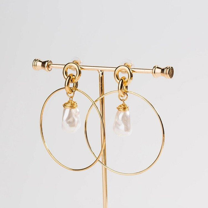 Simulated Pearl Drop Hoop Earrings, photo 2
