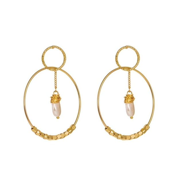 Aretes de doble aro con perla simulada, foto 1