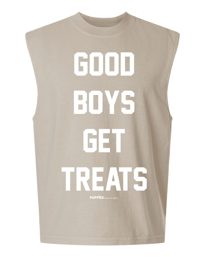 Good Boys Get Treats Muscle Tank in faded beige
