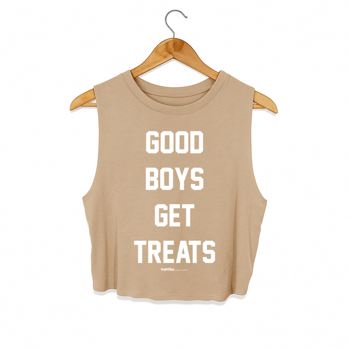 Good Boys Get Treats Crop Tank in beige