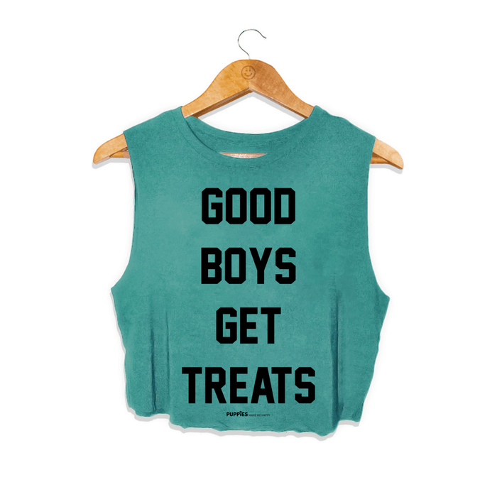 Good Boys Get Treats Crop Tank in deep teal