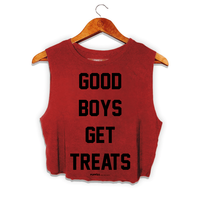 Good Boys Get Treats Crop Tank in maroon