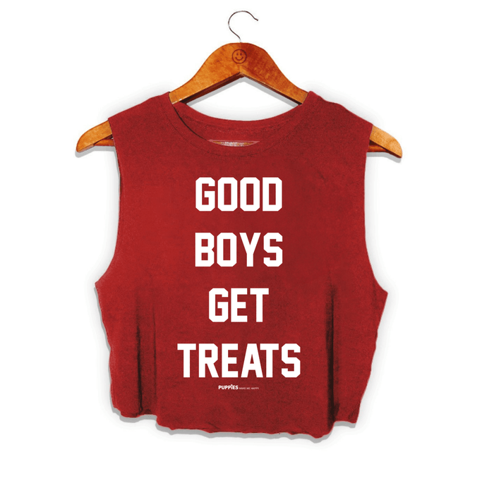 Good Boys Get Treats Crop Tank in maroon