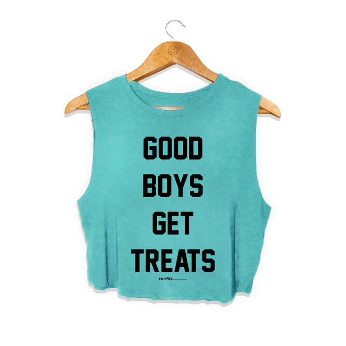 Good Boys Get Treats Crop Tank in teal