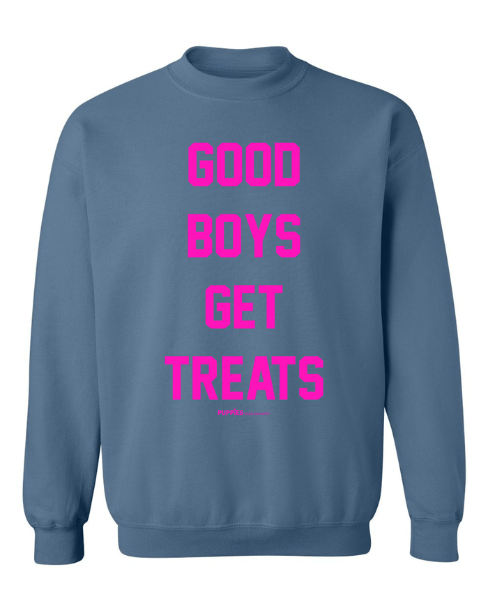 Good Boys Get Treats Crewneck Sweatshirt in stone blue