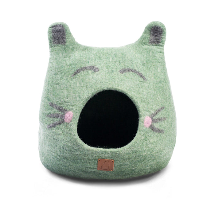 Cueva de fieltro de lana para gatos con orejas, diseño Cat Face, foto 4