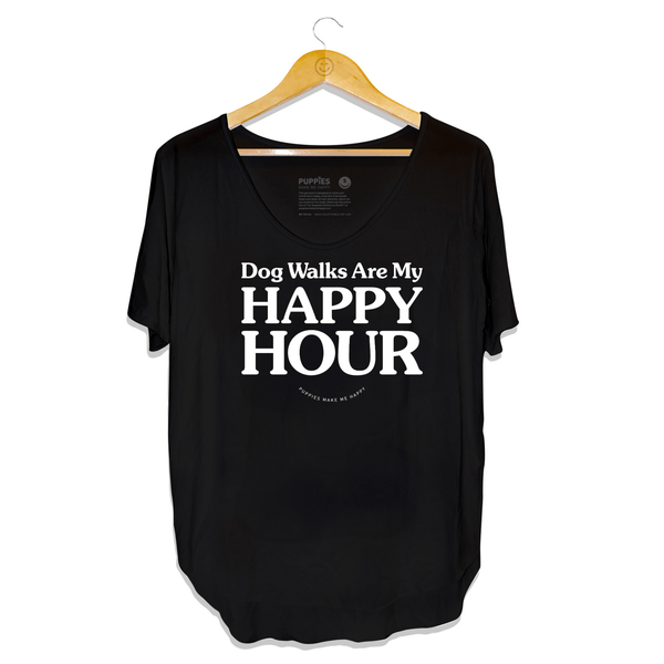 Dog Walks Are My Happy Hour Scoop Neck Tee in black