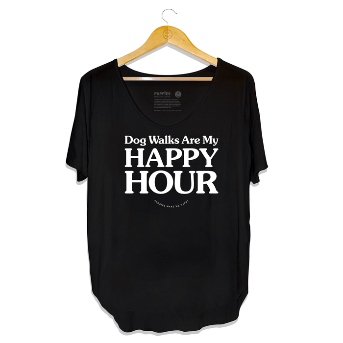Dog Walks Are My Happy Hour Scoop Neck Tee in black