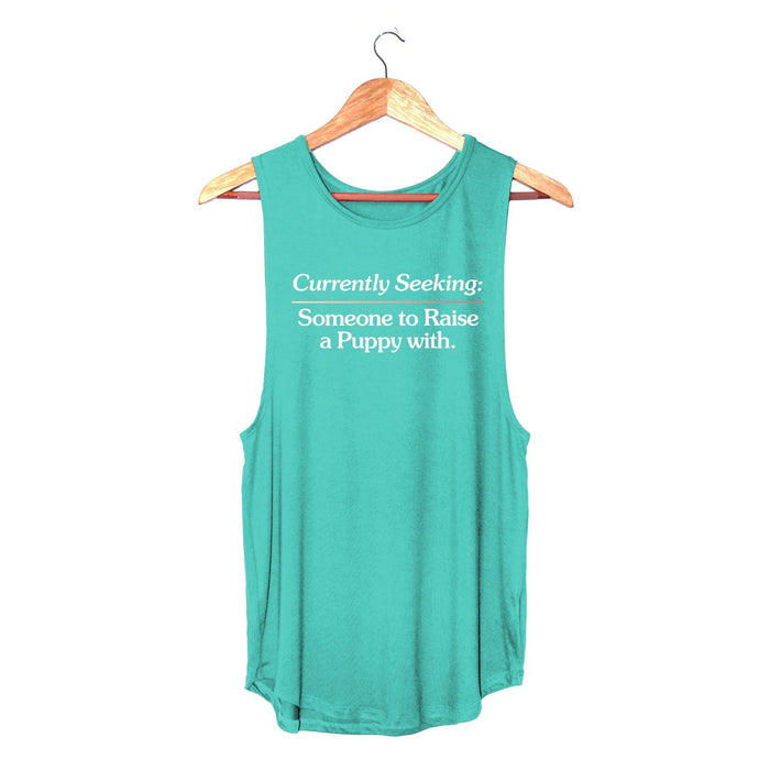 Currently Seeking Someone to Raise a Puppy With Women's Sleeveless Tank in teal