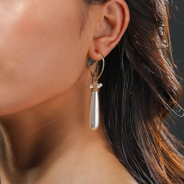 Aretes colgantes de aro con perla simulada, foto 2