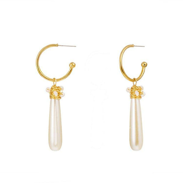 Aretes colgantes de aro con perla simulada, foto 1