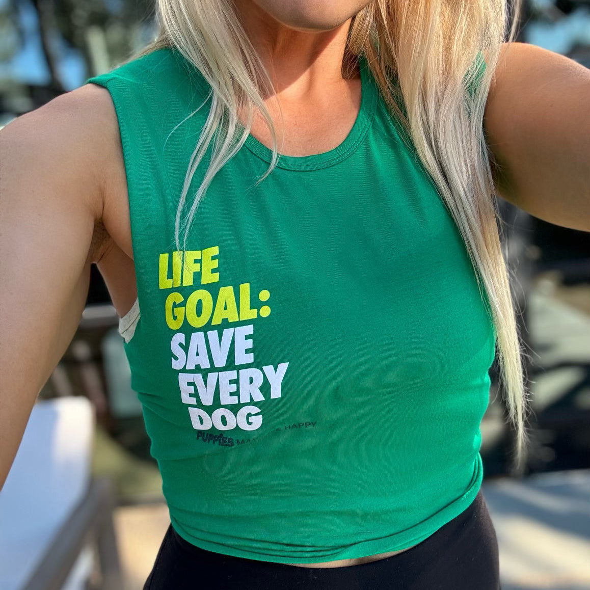 Life Goal: Save Every Dog Crop Tank in green