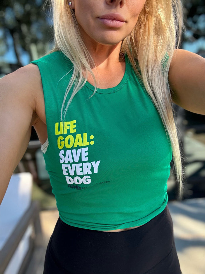 Life Goal: Save Every Dog Crop Tank in green
