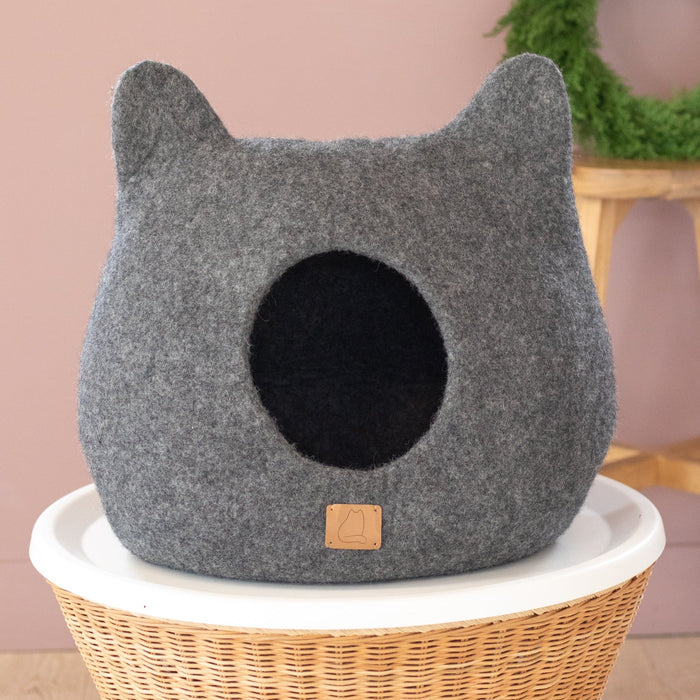 Felted Wool Cat Cave with Ears, Stone Gray, photo 3