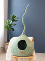 Felted Wool Cat Cave with Tail, Eucalyptus Green