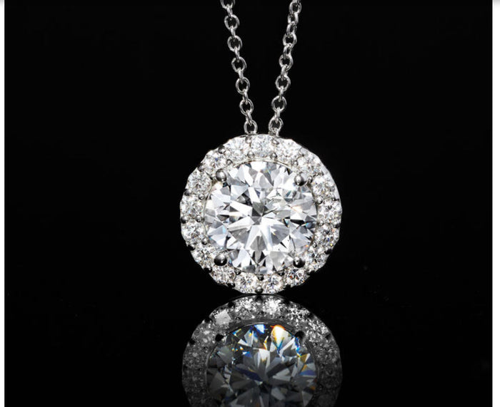 Dije con halo de diamantes cultivados en laboratorio de 1 o 2 CTW en oro de 14K, foto 2