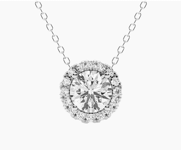 1 or 2 CTW Lab-Grown Diamond Halo Pendant in 14K Gold, photo 1