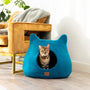 Felted Wool Cat Cave with Ears, Ocean Blue