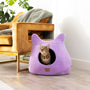 Felted Wool Cat Cave with Ears, Lilac Purple