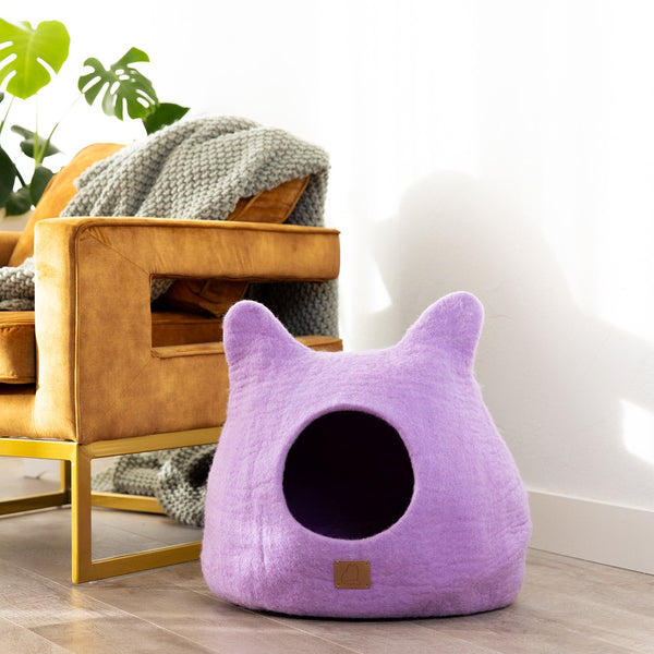 Felted Wool Cat Cave with Ears, Lilac Purple, photo 2