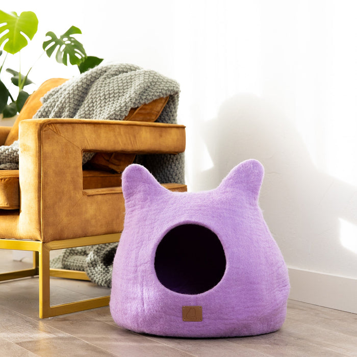 Felted Wool Cat Cave with Ears, Lilac Purple, photo 2