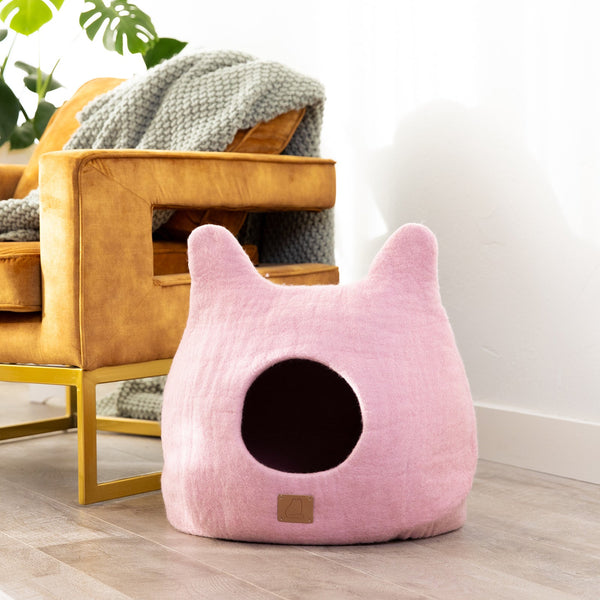 Felted Wool Cat Cave with Ears, Valentine Pink, photo 2