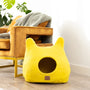 Felted Wool Cat Cave with Ears, Sunny Yellow, photo 2
