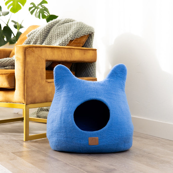 Felted Wool Cat Cave with Ears, Sky Blue, photo 2
