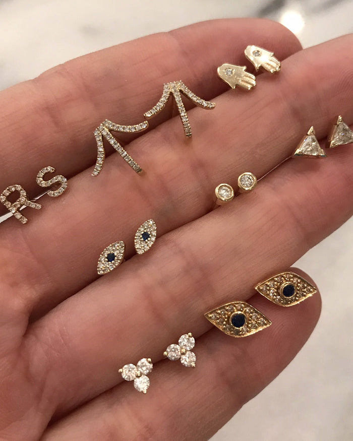 Aretes de botón de ojo turco mini con diamantes en oro de 14K, foto 5