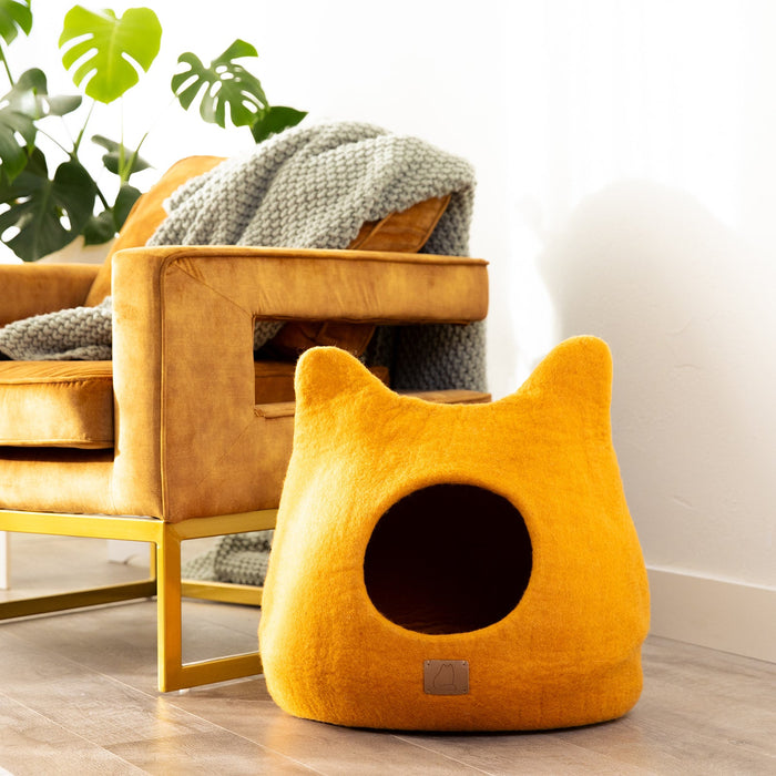 Felted Wool Cat Cave with Ears, Fire Orange, photo 2