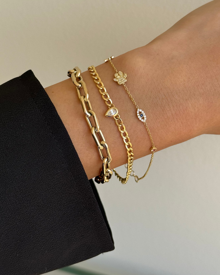 14K Gold Pear Bezel Diamond Cuban Link Bracelet, photo 2