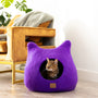 Felted Wool Cat Cave with Ears, Plum Purple