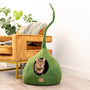 Felted Wool Cat Cave with Tail, Forest Green