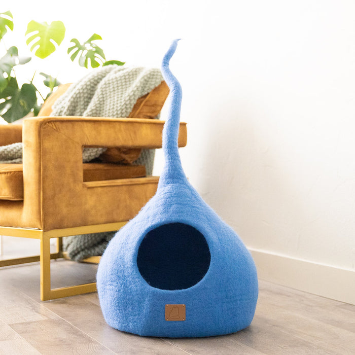 Felted Wool Cat Cave with Tail, Sky Blue, photo 2