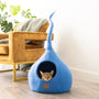Felted Wool Cat Cave with Tail, Sky Blue