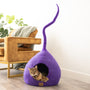 Cueva de fieltro de lana para gatos con cola, Morado ciruela