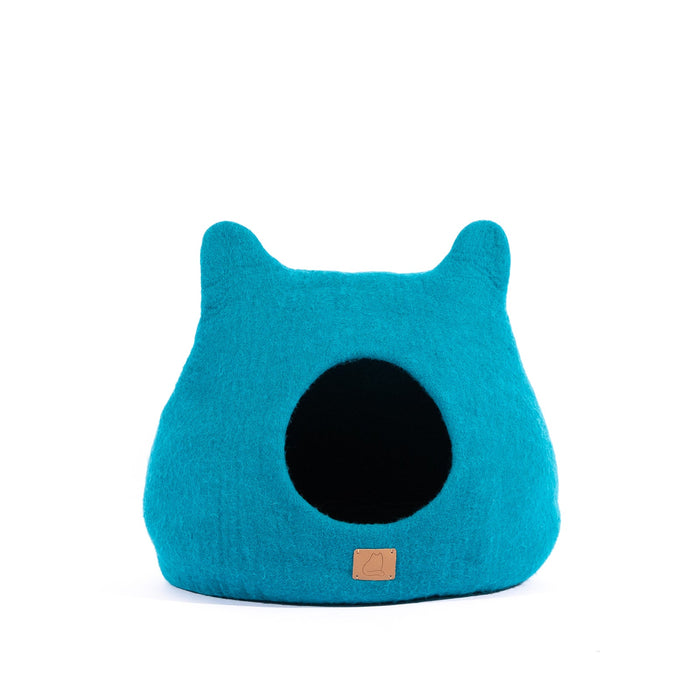 Felted Wool Cat Cave with Ears, Ocean Blue, photo 3
